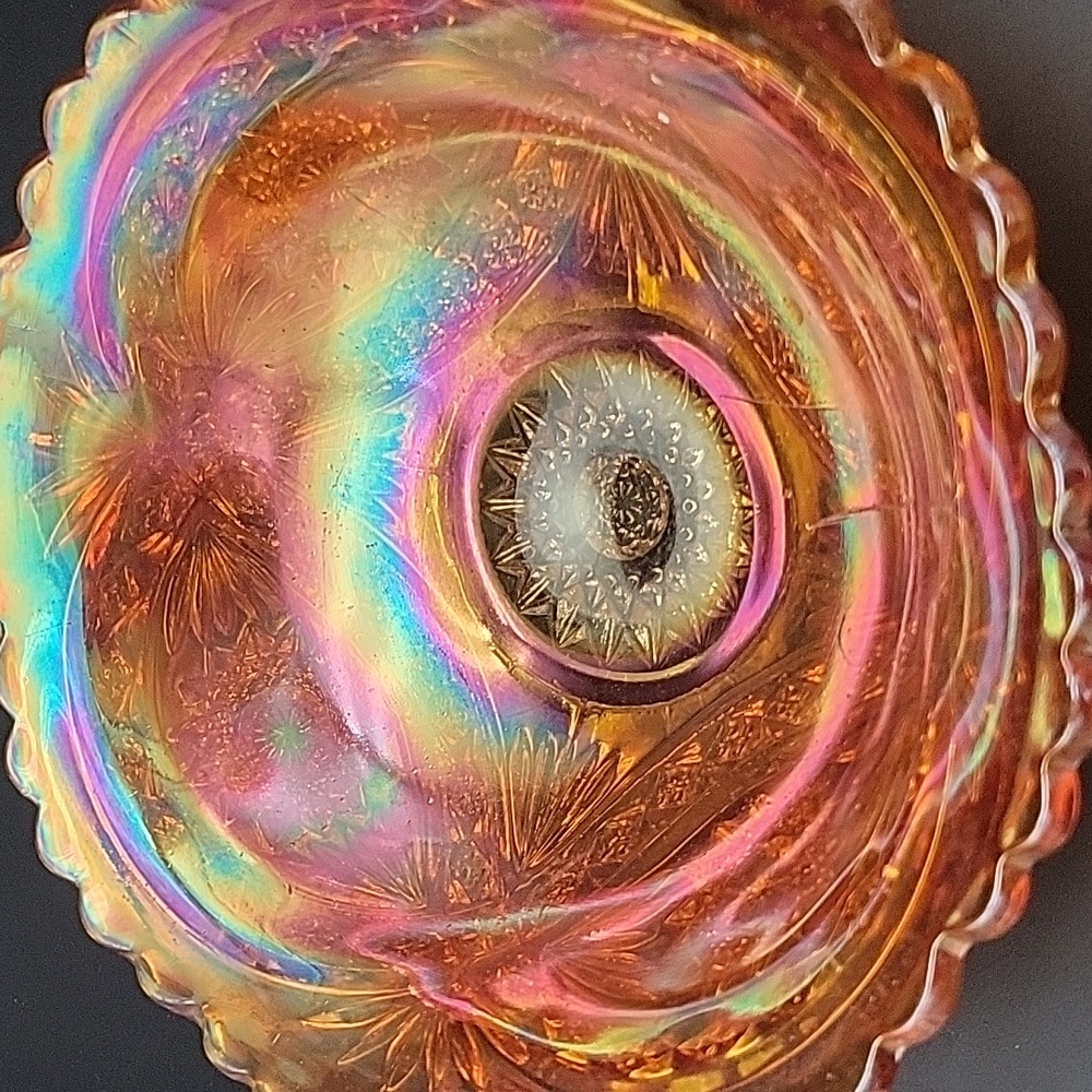 Pair of Orange Carnival Glass Cut Glass Bowls-Vintage? Perfect Fall Autumn Decor - Picture 9 of 11